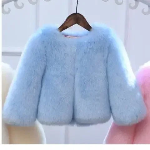 2-12yrs Old Babies Children Toddler Girls Faux Fur Jacket Winter Warm Snow Outerwear Elegant Fox Fur Coat Girls Long Sleeve Coats Children Luxury Fashion Apparel Accessories Clothing Products