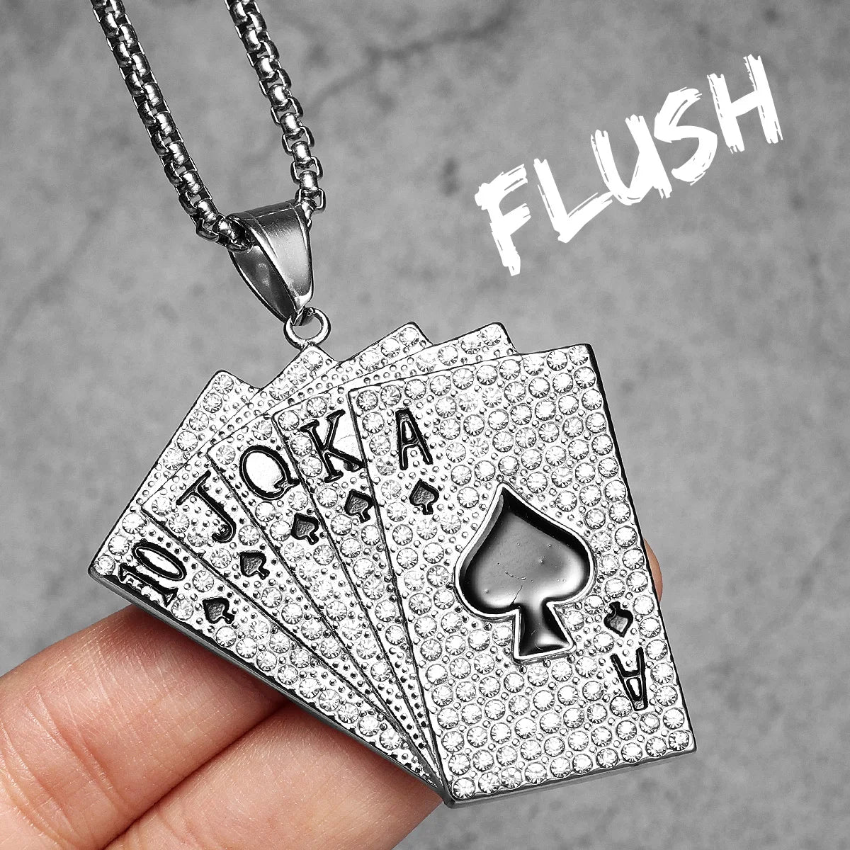 For Poker Lovers Lucky Poker Rhinestones Flush Gemstone Men Necklaces With Pendant Stainless Steel Jewelry Women Punk Hip Hop Accessories Gifts