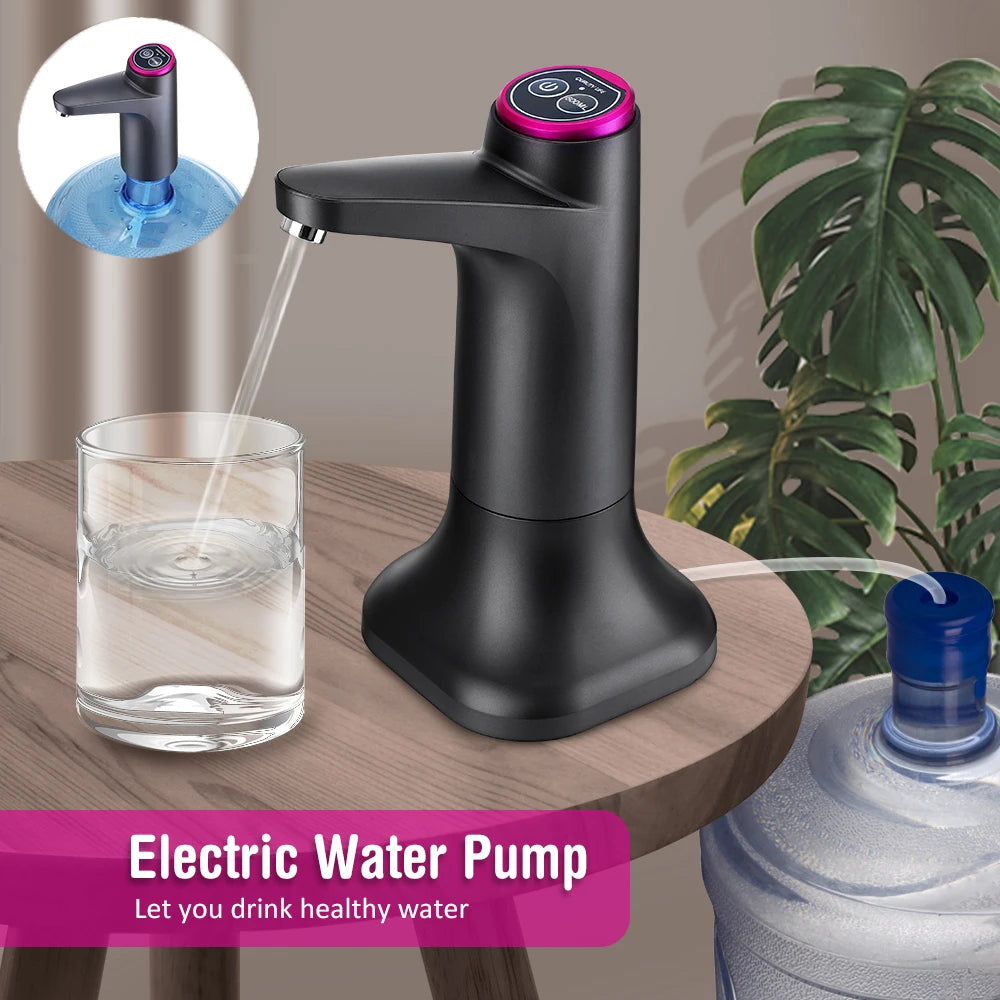 3 PCS Set Automatic Water Dispenser + Base Gray/Green/White Color Electric Water Pump Button Control USB Charge Portable for Kitchen Office Outdoor Drink Dispenser Home Office Watering Supplies
