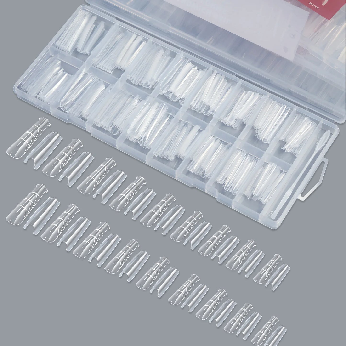 256 PCS Set 16 Size Long Coffin Sandwich Nail Dual Forms Almond Stiletto Square Nail Mold for Quick Nail Extension 16size Sandwich Nails Form