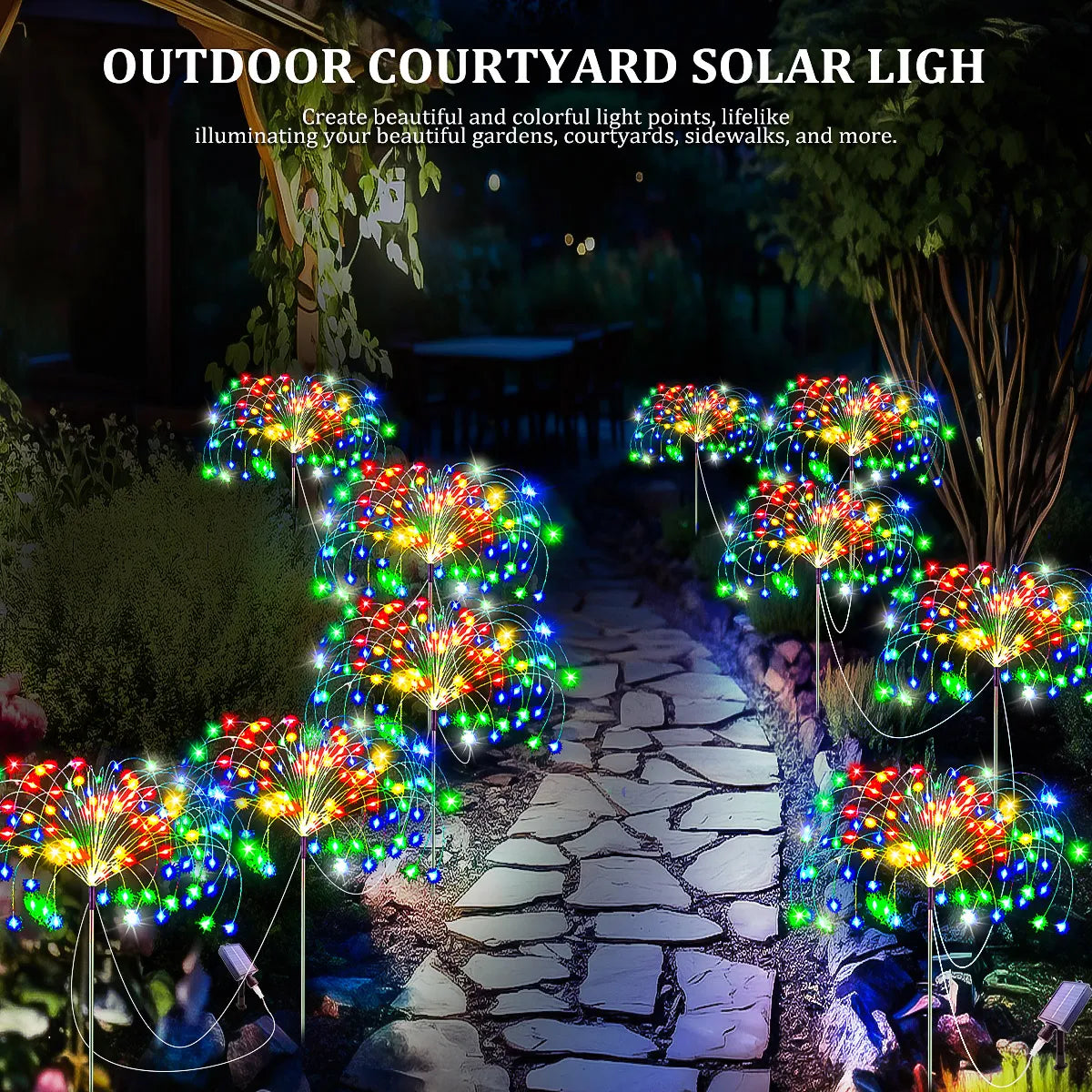 5 PCS Set 400 LEDS Solar Power Fireworks Light Outdoor Solar Light Waterproof LED Fairy Lights 8 Modes Lighting For Garden Lawn Yard