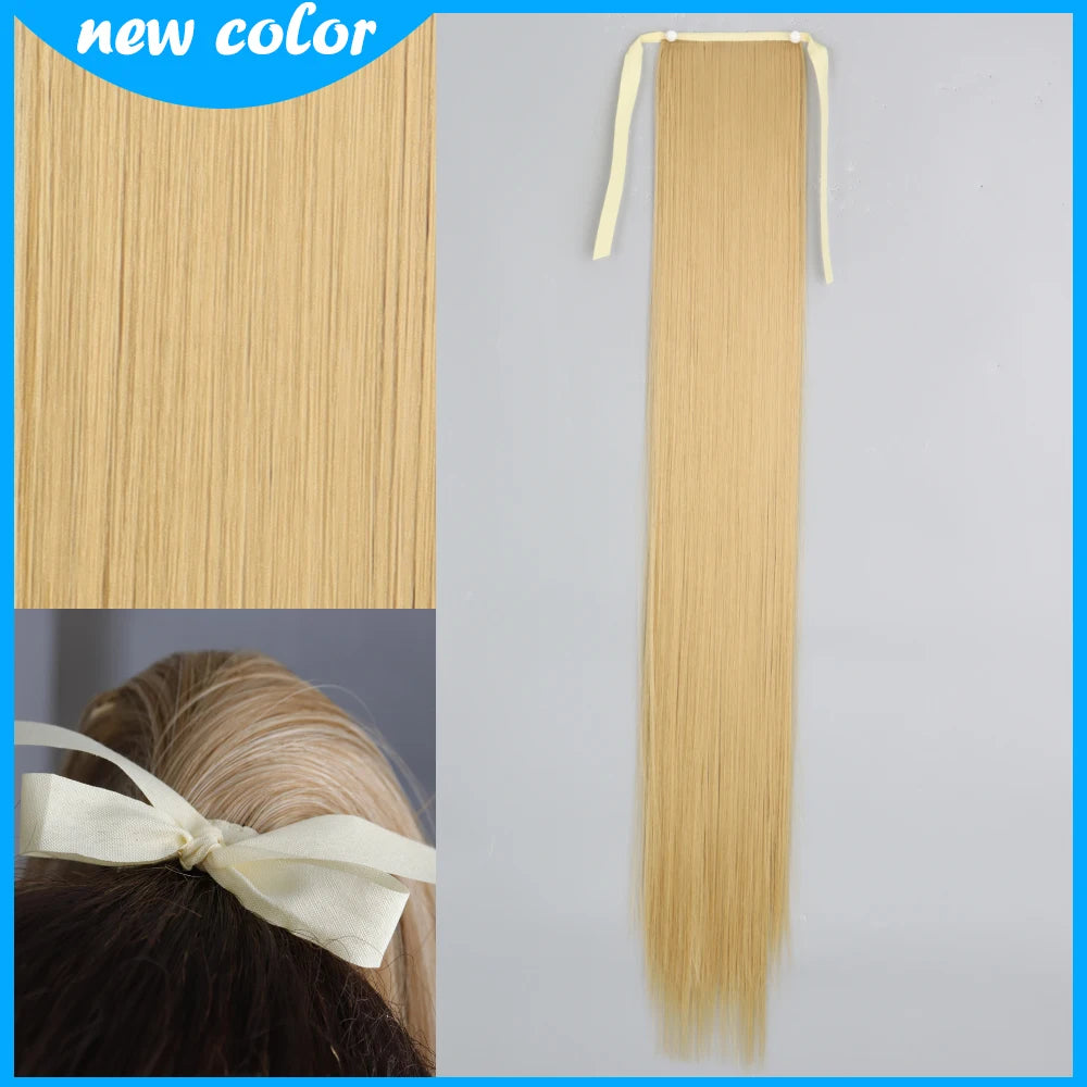 NEW  Synthetic Long Straight Wrap Around Clip In Ponytail Hair Extension Can Be Permed Heat Resistant Pony Tail Fake Hair