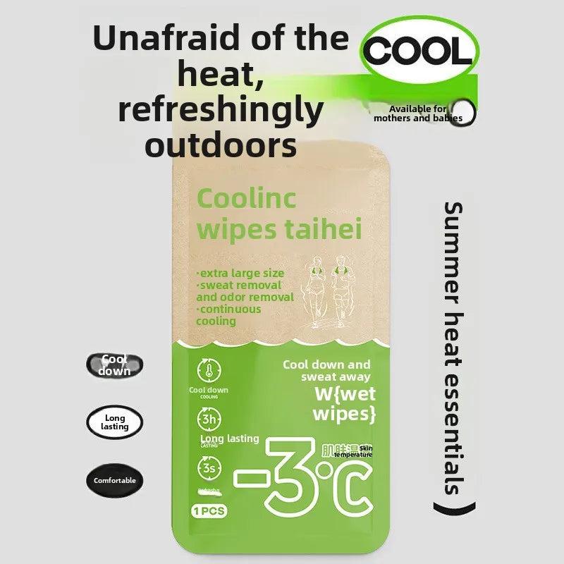 10 PCS Korean Set Cooling and Sweating Large Wet Wipes Ice Towels for Summer Cool Sensation Paper Outdoor Camping Beach Running Hiking Cycling  Sports Disposable Heat Relief Cool Sweat Wipes