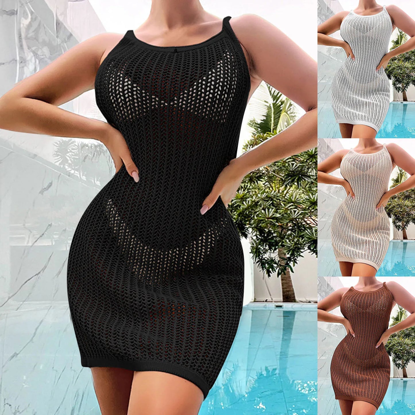 Summer Women Beachwear Sexy White Crochet Tunic Beach Wrap Dress Woman Swimwear Swimsuit Cover-ups Bikini Cover Up