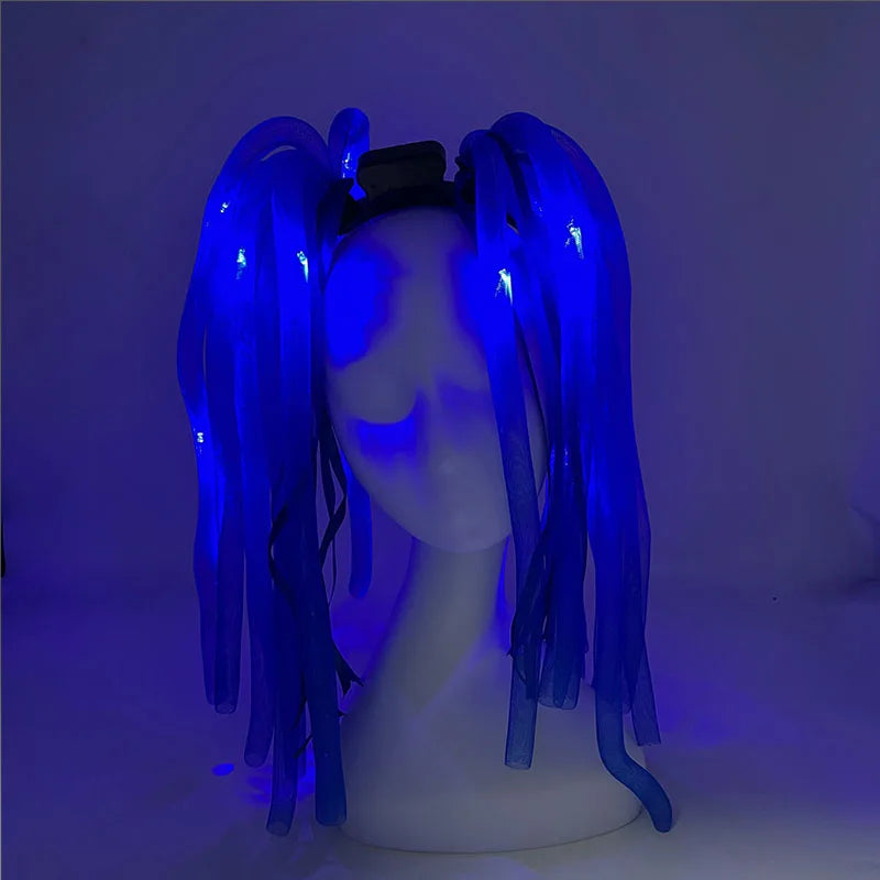 2 PCS Set Headbands + Glasses Rave Party  Luminous Flashing Noodles Headband Light Up Braid Headband Girl Women Bar Club Night Show Headwear Supplies