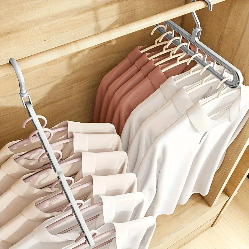 3 PCS Set, Plastic 9-Hole Foldable Hangers, Heavy Duty Space Saving Clothes Organizer Hangers, For Room, Closet, Wardrobe, Drying Racks Home Clothing Accessories