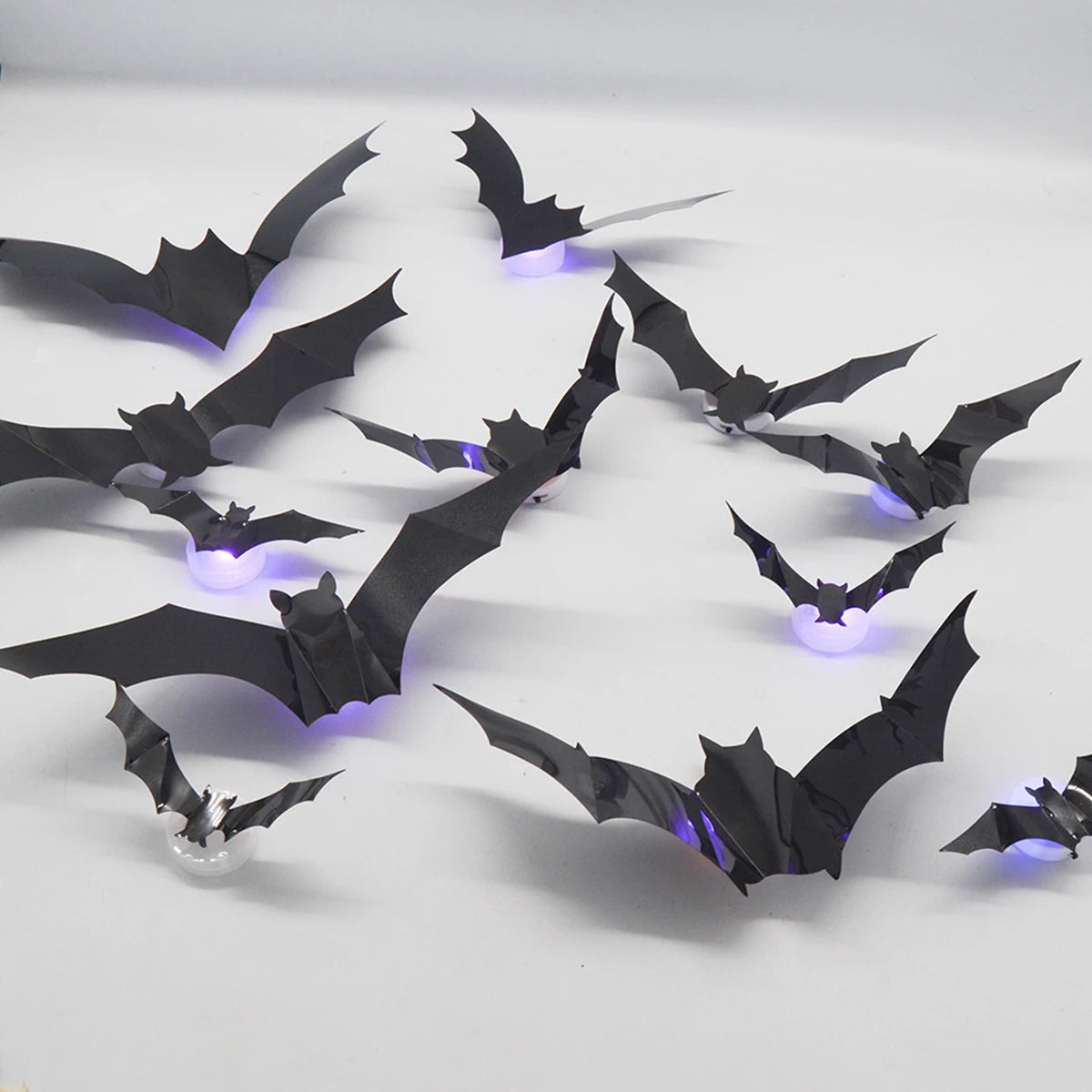 24pcs Halloween New Night LED Light Bat PET Stereoscopic Bat Festival Party Decoration LED Night Light Wall Decal