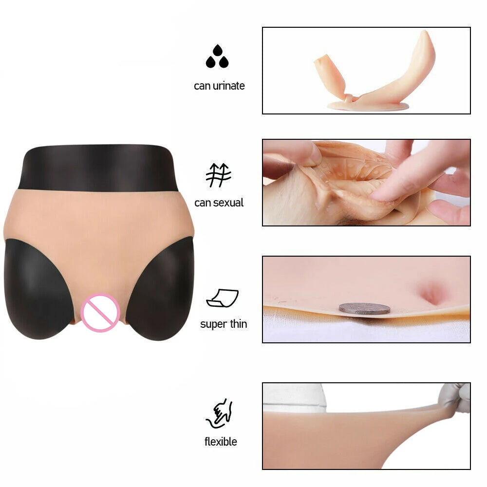 Drag Queen Silicone Realistic Vagina Hip Pants Pussy Transgender Artificial Sex Fake For Crossdresser Transgender Cosplay