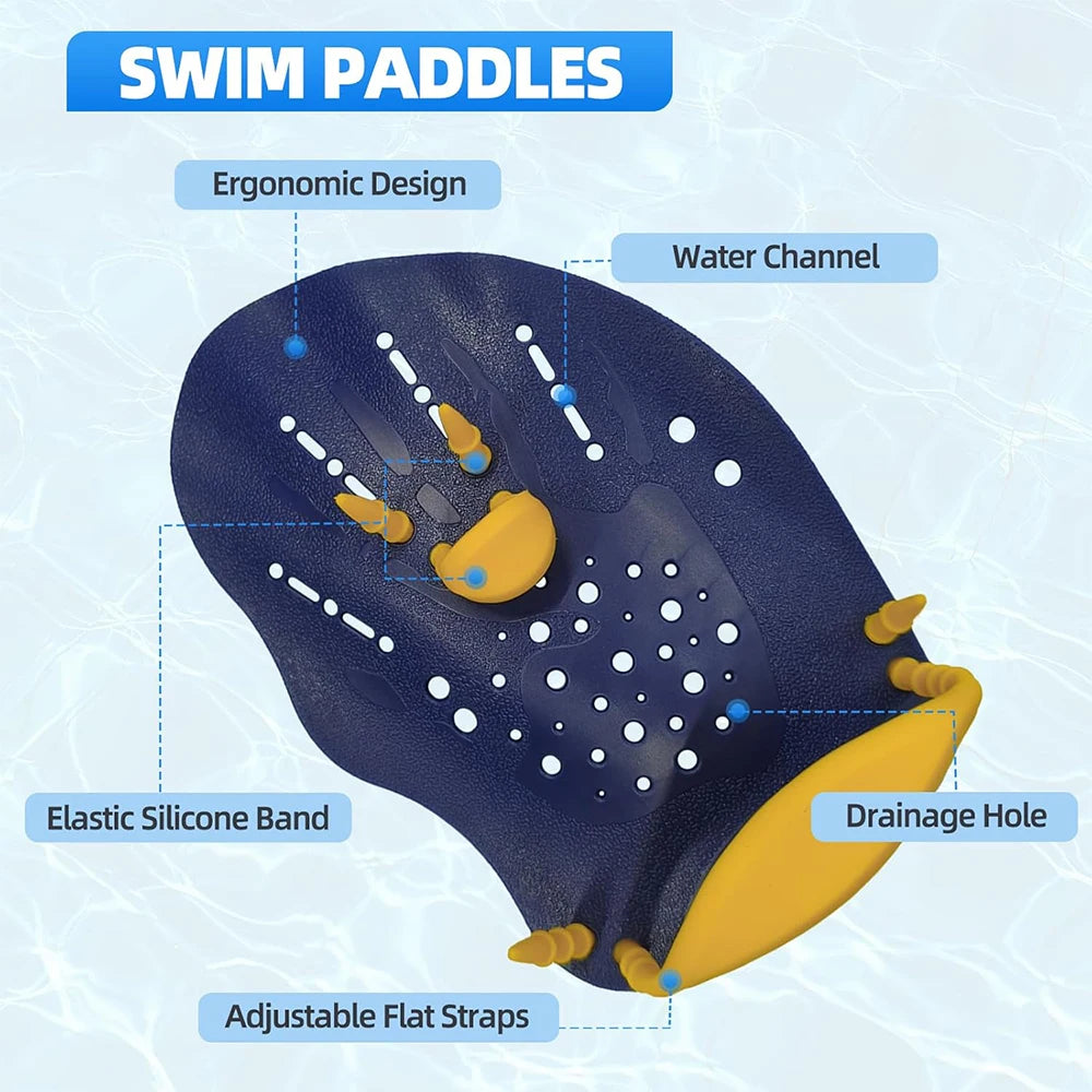 Adults and Kids S-L Size 1Pair Power Swim Silicone Hand Paddles for Lap Swimming - Adjustable Straps - Lap Swimming Gears - Hand Paddles Beach Water Pool Swimming Accessories Bathing Supplies