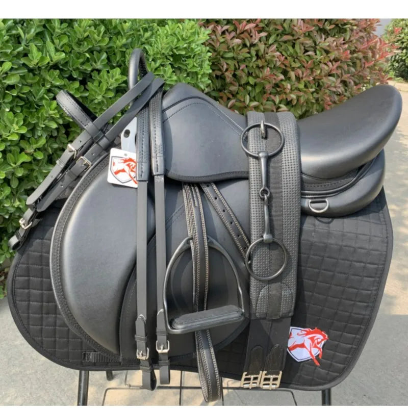 Western Leather Hand Carved Ranch Roper Horse Saddle + Accessories with Matching Headstall, Breastplate, Reins & Back Cinch, Seat Size Horses Supplies
