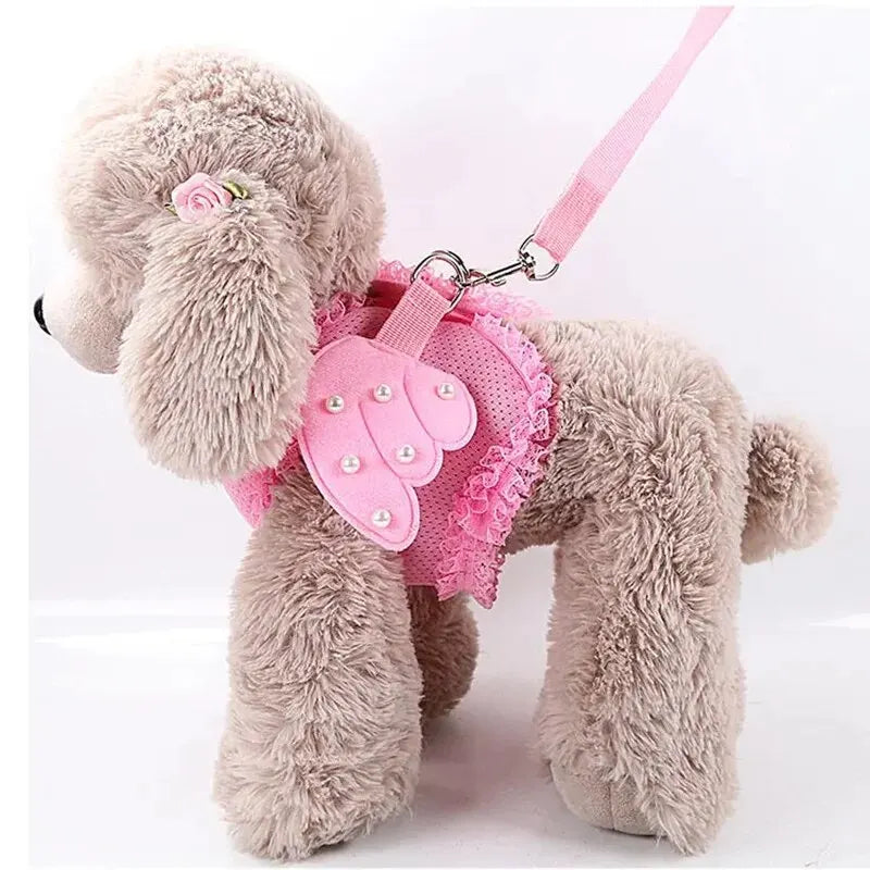 Angel Pet Dog Leashes Lace Mesh Pet Dog Harness Pearls Wing Adjustable Harness For Small Dogs Cats Pet Accessories