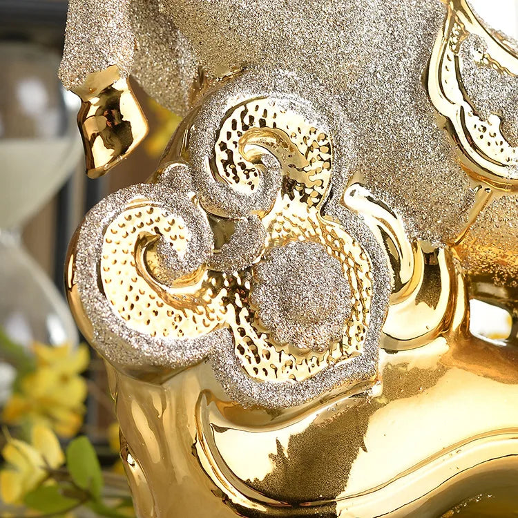 33 x 28cm Handmade Craft Modern high-end ceramic handicrafts fly yellow Tengda gold-plated horse ornaments home decorations housewarming gifts