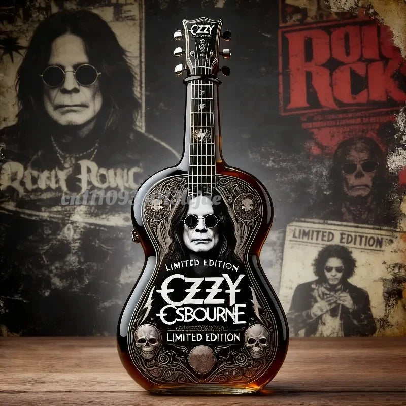 Ozzy Osbourne Lovers Tribute Guitar Shape Whiskey Decanter, Limited Edition 3D Relief Crystal Liquor Bottle, Premium Gift for Heavy Collection Home Drinkware Pub Bar Night Club Barware Accessories