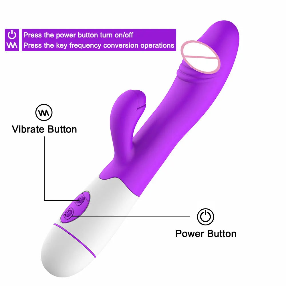 30 Speed Rechargeable Handheld Silicone Adult Clit Clitoral Clitoris Sex Toy G Spot Dual Motor Rabbit Vibrator for Women Female