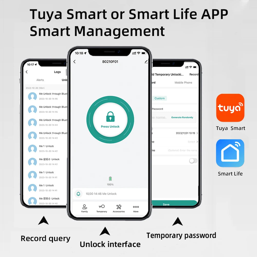 TUYA Digital Fingerprint Door Lock Electronic Lock with Password/Key/Smart Life/TUYA APP Remote Unlock For Bedroom