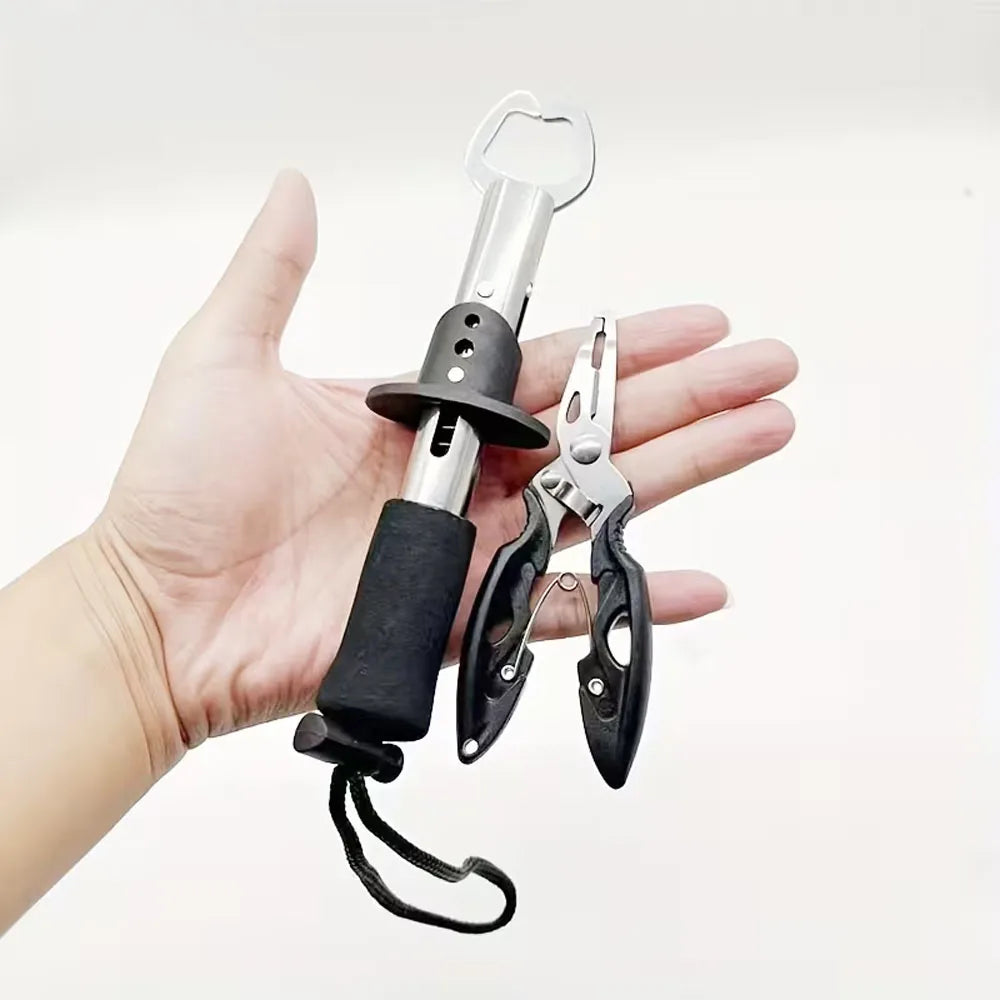 1 Set Stainless Steel Fish Gripper Grip(16.76 cm)+ Pliers(10.92 cm) Fishing Tackle Controller Fish Plier Fishing Tools