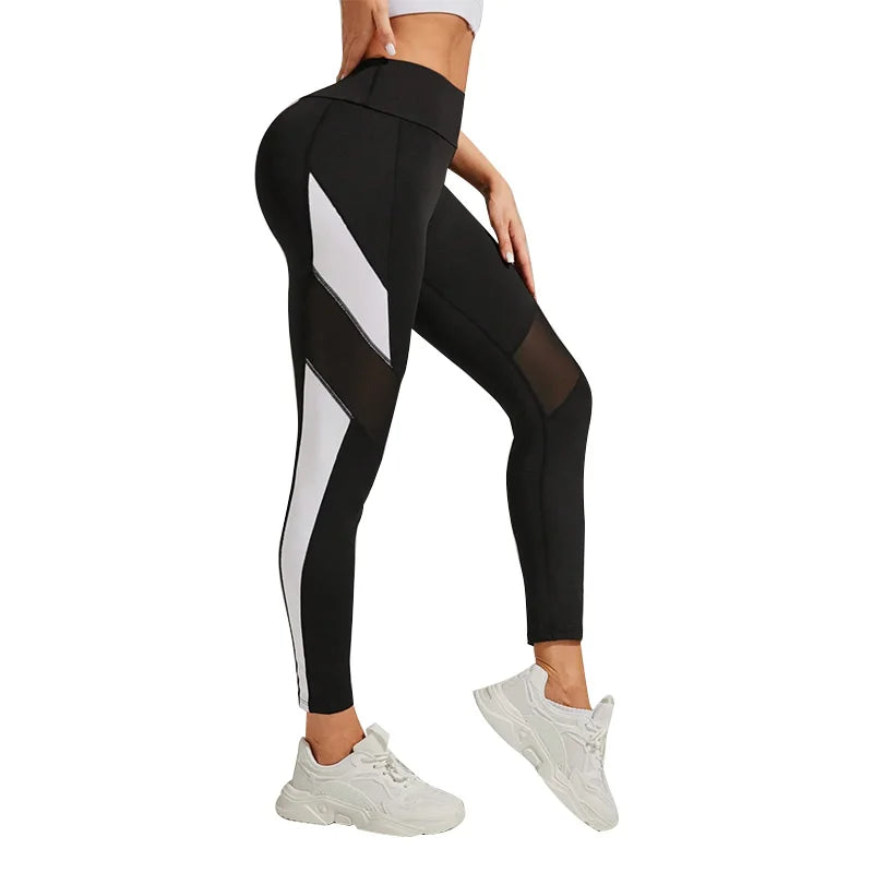 Mesh Colorblocked High Waist Yoga Pants Leggings for Women Tummy Control Workout Leggings for Women