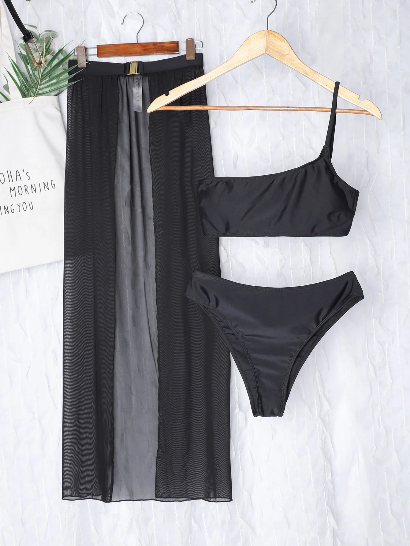 NEW Arrivals 3PCS Set White/Red/Black One Shoulder Bikini 2025 Women & Beach Skirt Swimwear Female Sexy Swimsuit Solid Beachwear Bathing Swimming Girls Ladies Sexy Beach Wear Suit