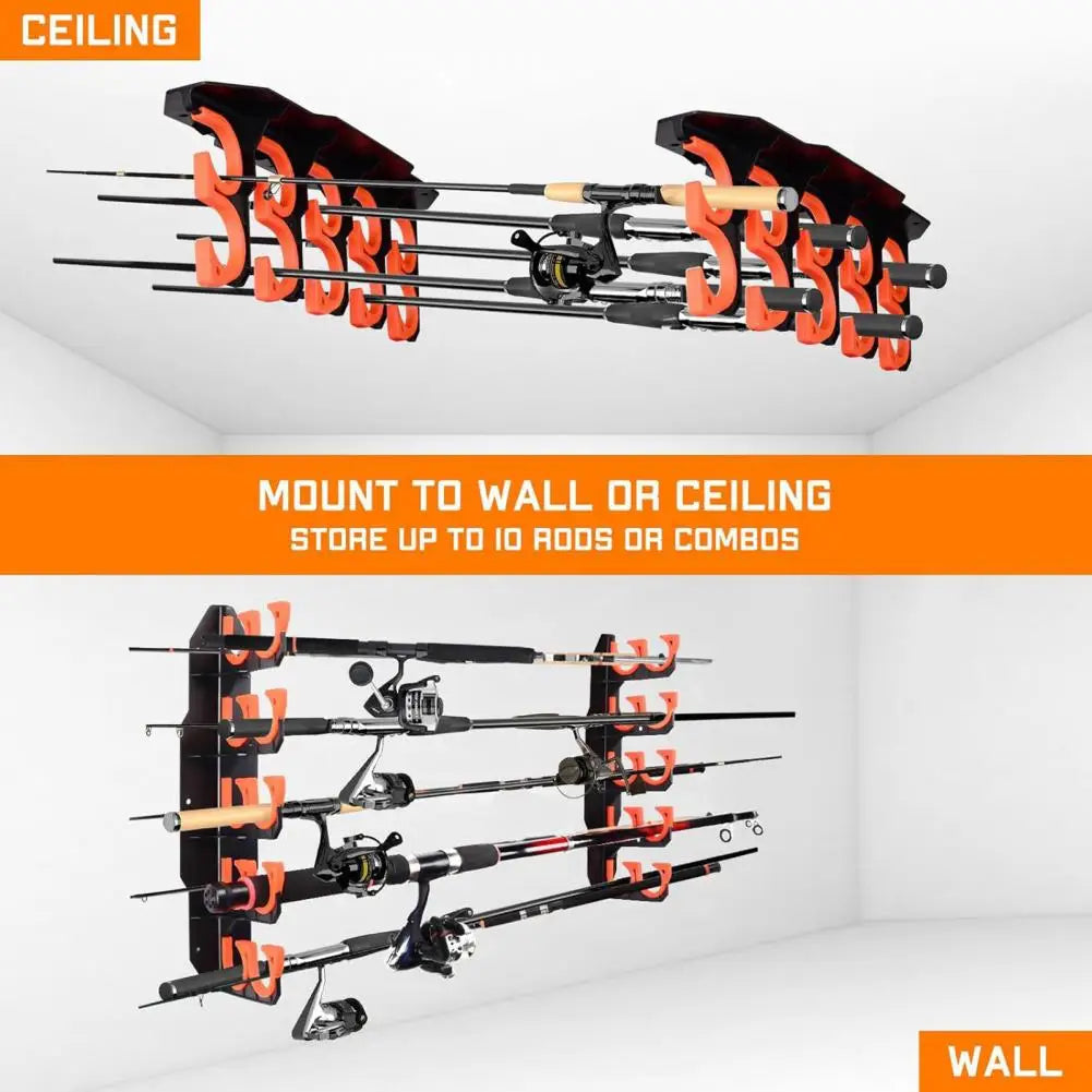 Home Garage Top Quality Fishing Rod Organizer Wall Mount Fishing Rod Holder With Mounting Screws Garage Horizontal Fishing Pole Display Organizer Stand Fishing Accessories