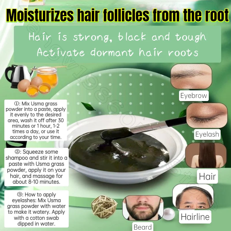 1000g  Natural Pure from Uzbekistan Grass Powder  Hair Coloring Nourishes Hair Roots, Hairline, Thick Eyebrows, Beard Growth Women Men Hair Care Supplies