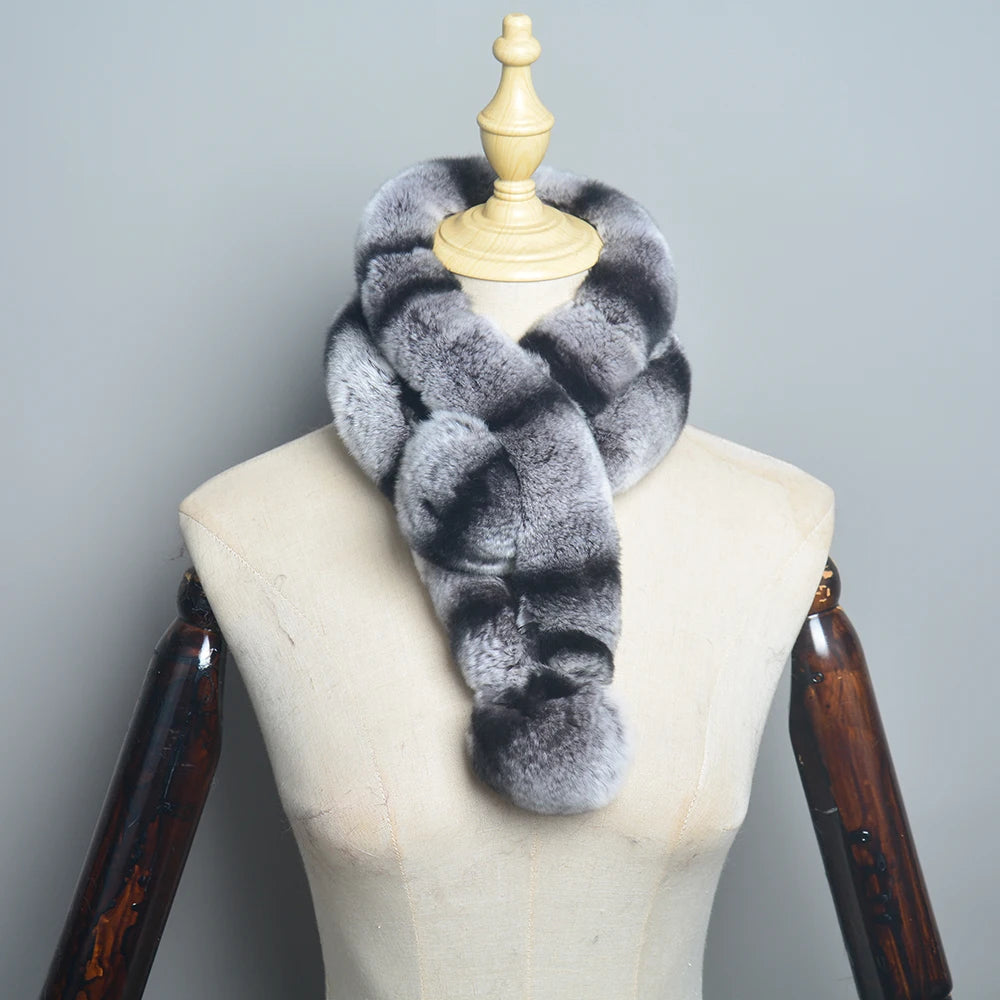 Low-Price Sales are Limited Luxurious Chinchilla Women Winter Warm Scarf Real Rex Rabbit Fur Chinchilla Color Female Fur Muffler Wraps Female Ladies Winter Luxury Fashion Clothing Accessories Products