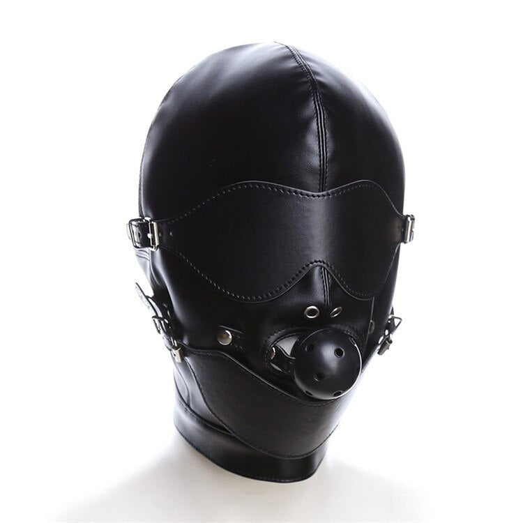 SM Leather Padded Hood Blindfold With Lock Head Harness Mask Fetish Slave BDSM Bondage Erotic Sex Toy Couples Cosplay Party Mask