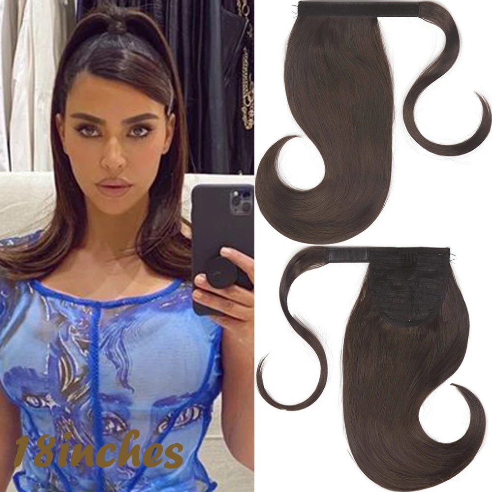 NEW  Synthetic Long Straight Wrap Around Clip In Ponytail Hair Extension Can Be Permed Heat Resistant Pony Tail Fake Hair