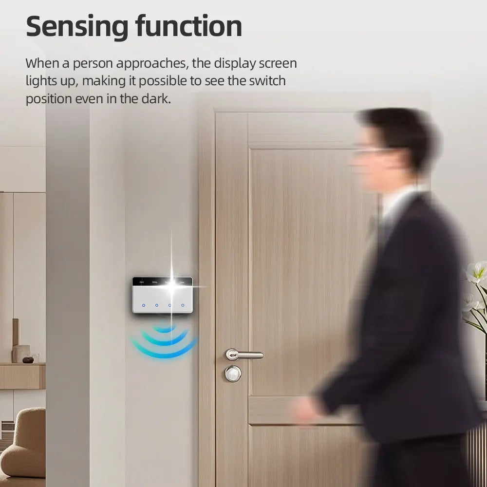 4 Gangs Zigbee App Control DIY Name Switch Horizontal Display Touch Screen US Light Switch Works with TUYA Alexa Google Home Voice Control Home Office Lighting Accessories