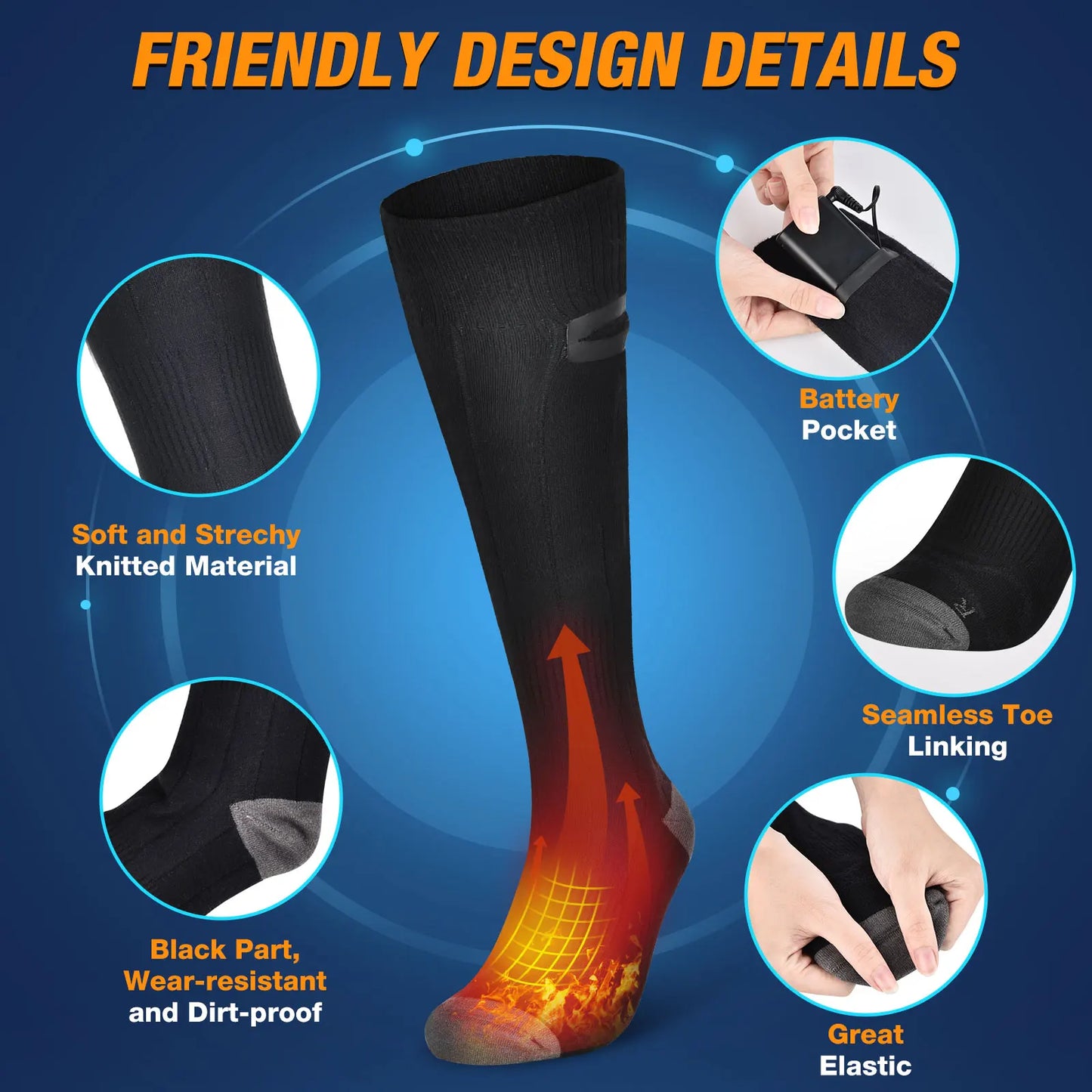 Winter Electric Heated Socks Rechargeable Heating Socks for USB 5000mah Heated Socks Warmth Outdoor Ski Snowboard Climbing Mountaineering Heated Thermal Socks Winter Sports Apparel Accessories