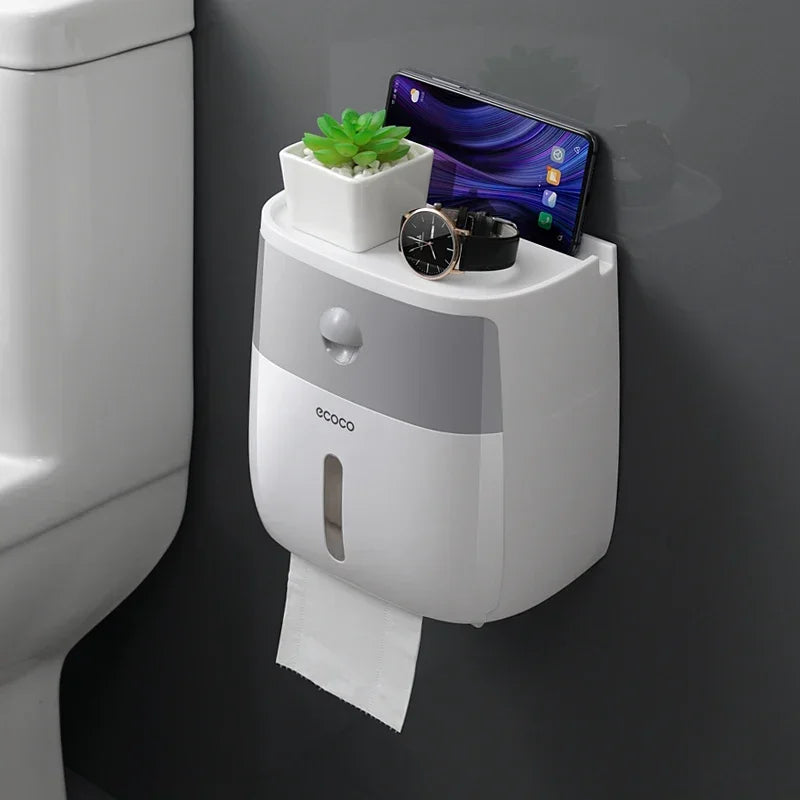 NEW Arrivals Waterproof Double Layer Portable Toilet Paper Holder Plastic Bathroom Storage Dispenser for Organized Roll Paper Accessory Home Bathroom Supplies