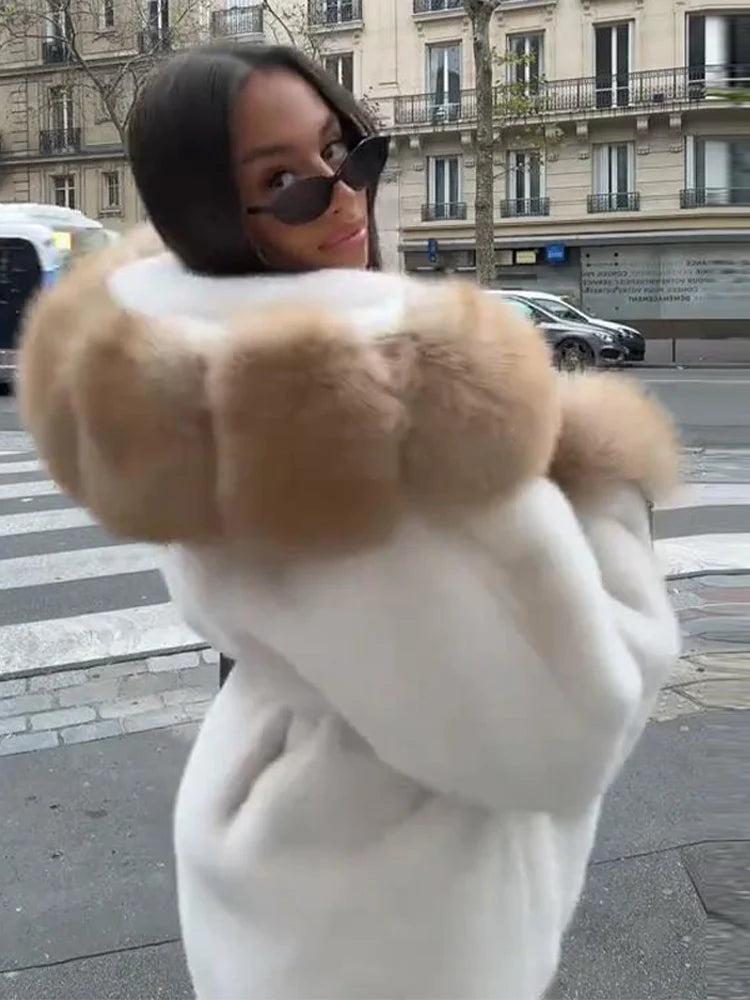 UK Size White/Gray/Brown/Black Color Hoody Mink  Fur Furry Coats Women Fashion Belt Long Sleeve Pocket Thicken Warm Jacket Autumn Winter Urban Lady Streetwear