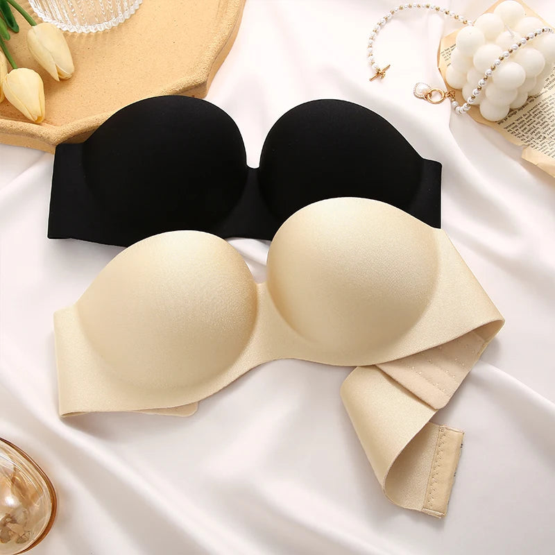 2Pcs Set Women Invisible Bras Front Closure Bra Sexy Push Up Bra Female Brassiere Strapless Seamless Backless Bralette Underwear Supplies Women Sexy Lingerie Fashion Clothing Products