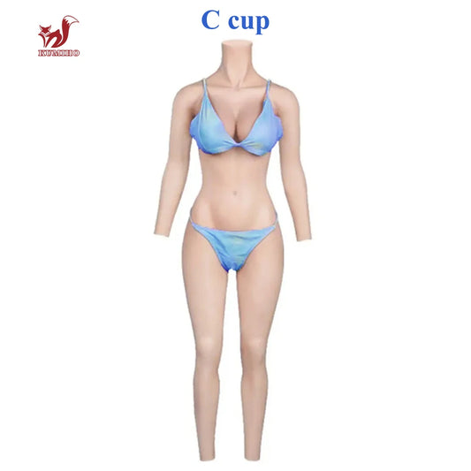 KUMIHO Cosplay One Pieces Silicone Bodysuit C Cup Breast Forms Fake Boobs With Arms For Crossdresser Mens Sissy Drag Queen