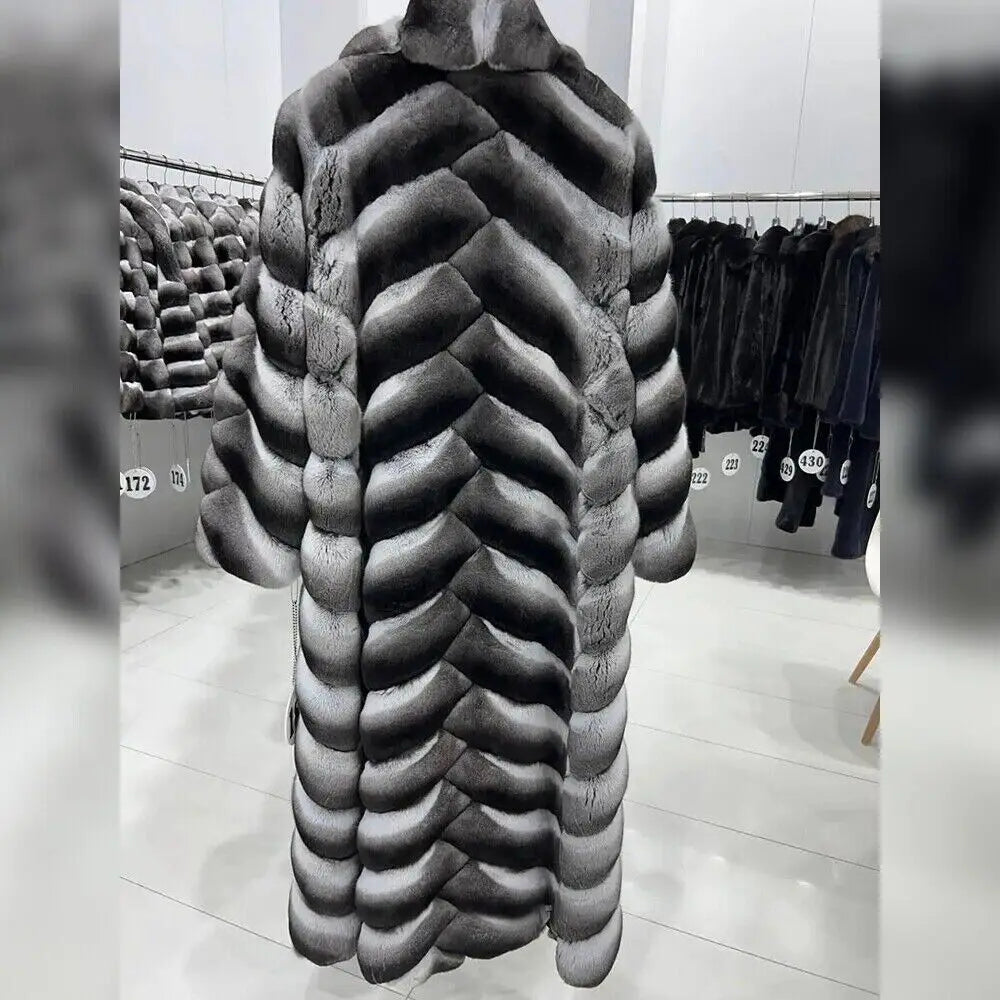 Low-Price Sales are Limited S-3XL Luxury Original Chinchilla Fur Coat Women's Long Real Rex Rabbit Fur Overcoat Fashion Winter Warm Outerwear Genuine Fur Jacket Female Ladies Winter Luxury Fashion Clothing Products