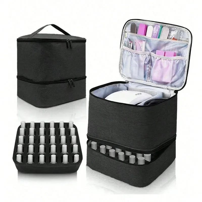 Essential Oil Bag Portable Nail Polish Storage Bag Makeup Cases Organizer Cosmetic Handbag with Handle 1/2 Layers for Travel