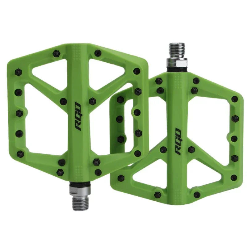 NEW RGO Bicycle Pedals MTB Nylon Platform Footrest Flat Mountain Bike Paddle Grip Pedal Bearings Footboards Cycling Foot Hold Bicycle Parts Accessories Sports Supplies