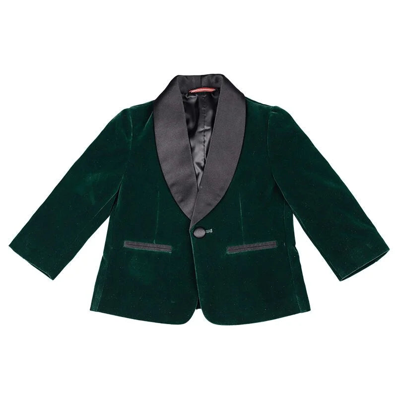 4 PCS Set Green/Black/Red Velvet Suit Luxury Fashion Baby Boy Formal Clothes Set Velvet Jacket Pant Shirt Bowtie Infant Toddler Child Blazer Jacket Baby Clothes Suit 1Y-12Y