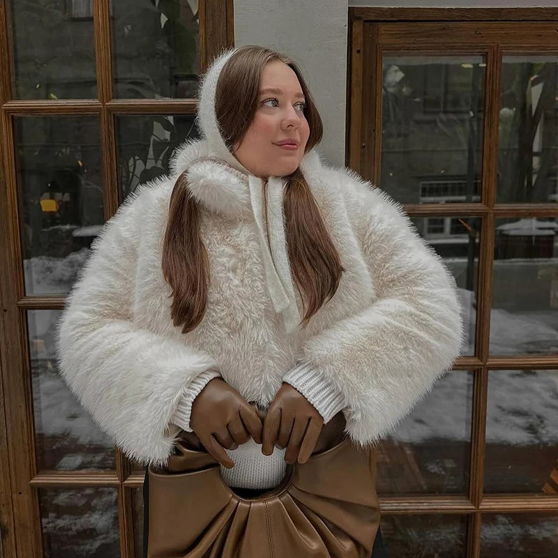 NEW Arrivals UK S-2XL Size White/Yellow Color Neo Mint Winter Women Yellow Faux Fur Jacket Chic Girls Fashion Streetwear Thicken Warm Stand Collar Fox Fur Coat Outerwear