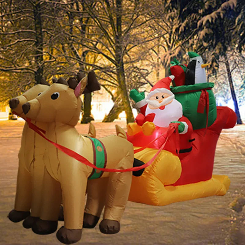 2.2m/7FT Christmas Decoration Inflatable Toy Santa Elk Sled Built-in LED Light Xmas Party Indoor Outdoor Courtyard Prop Ornament Decoration Supplies Products