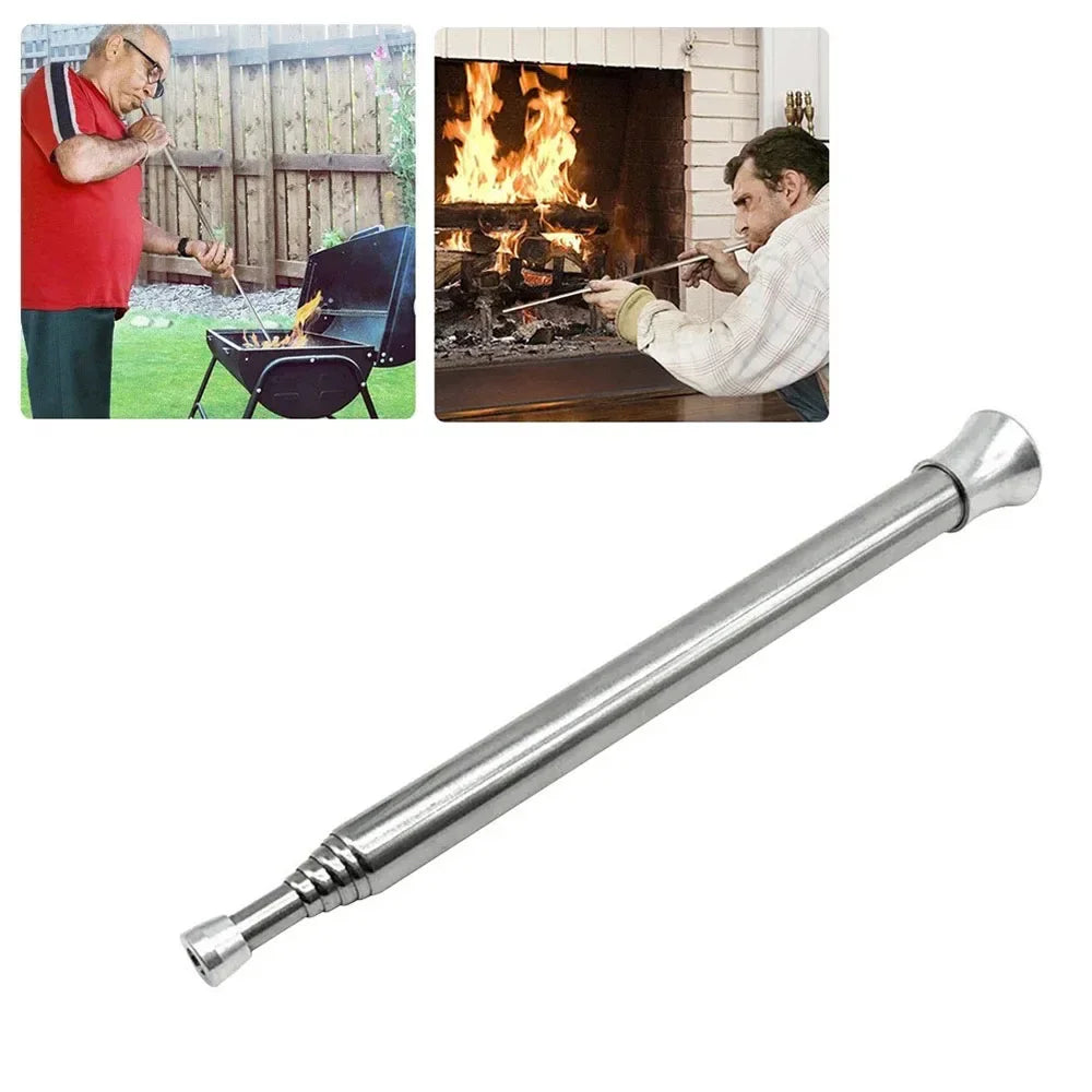 5 PCS Set Outdoor Camping Climbing Stainless Steel Telescopic Fire Blower Professional Camping Ignition Tool Portable Windproof Blow Pipe Outdoor Camping Gear
