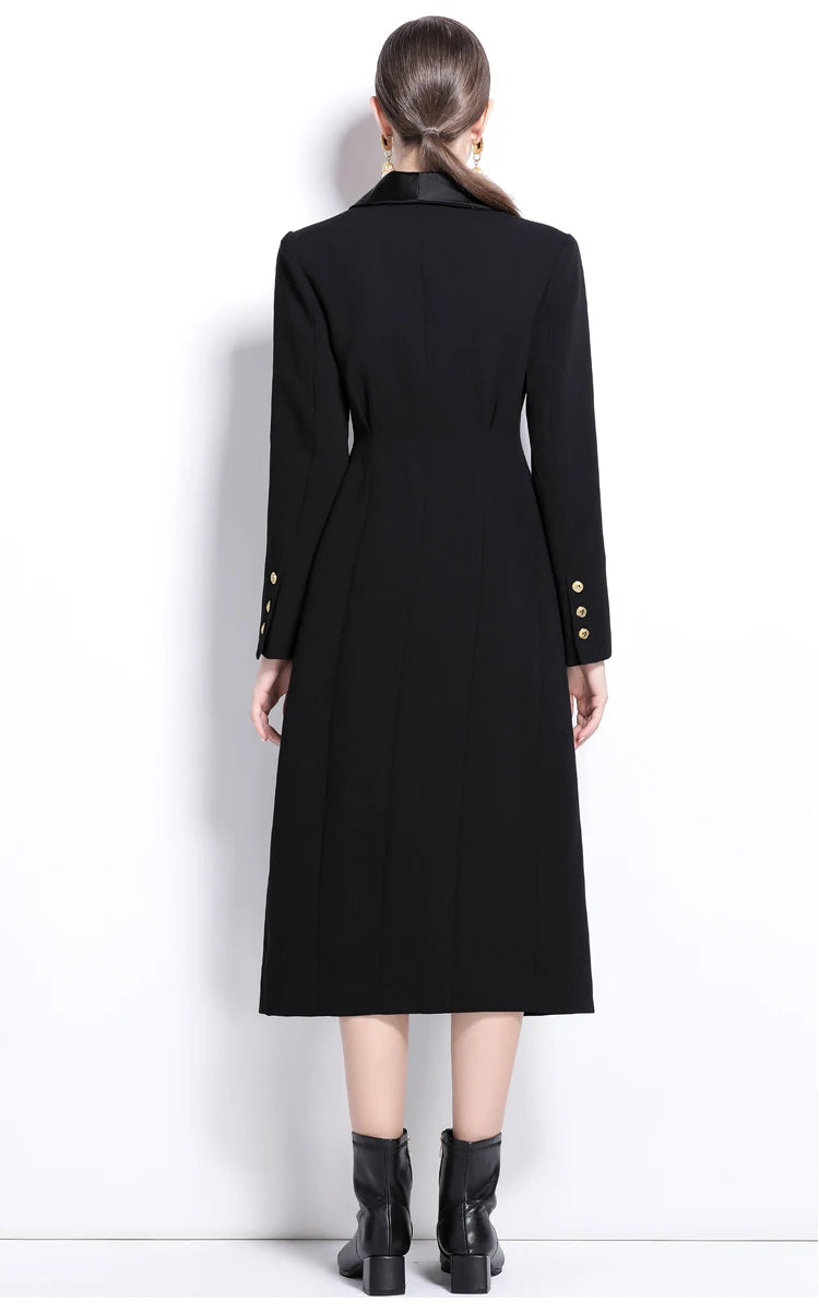 NEW Arrivals UK S-2XL Size Vintage Black Autumn Winter Clothes Long Sleeve Bodycon Pencil Notched Blazer Suit Coat Midi Dresses Women Office Lady Suit