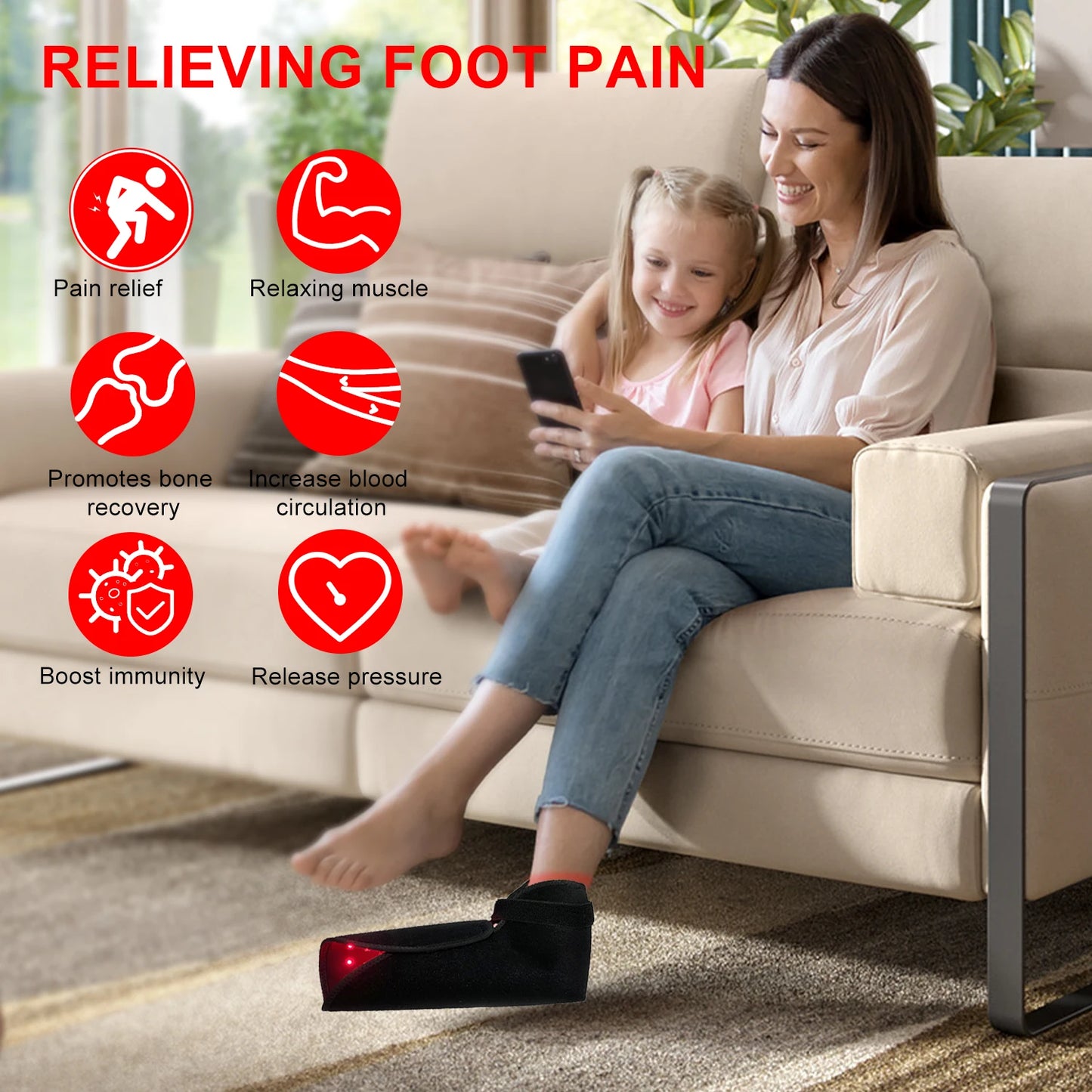 2 PCS Set New Red & Infrared Light Feet Shoes Wraps Toes & Ankle Knees with Controller Led Near Infrared Light Boots for Plantar Fasciitis Treatment Pain Relief Therapy