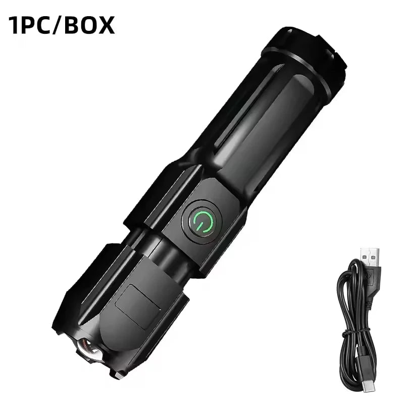 NEW LED Camping Torch Flashlight High Power Rechargeable USB Spotlight Zoom Lantern Built-in Battery For Fishing Outdoor Waterproof