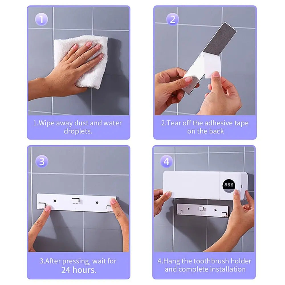 4 Slots UV Sterilization Toothbrush Holder Intelligent Sterilization No Punch Smart Toothbrush Rack Digital Display Rechargeable