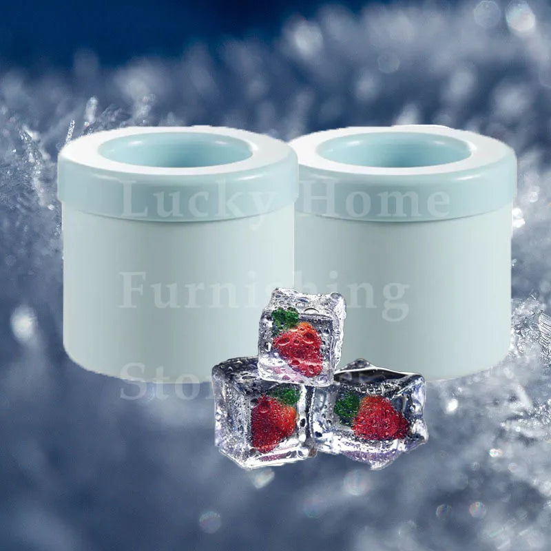 2 PCS Set Ice Bucket & Maker, Round Silicone Mold with Quick Freeze Tray, Food Safe Ice Cube Container for Party & Household Home Drinkware Accessories Barware Supplies.