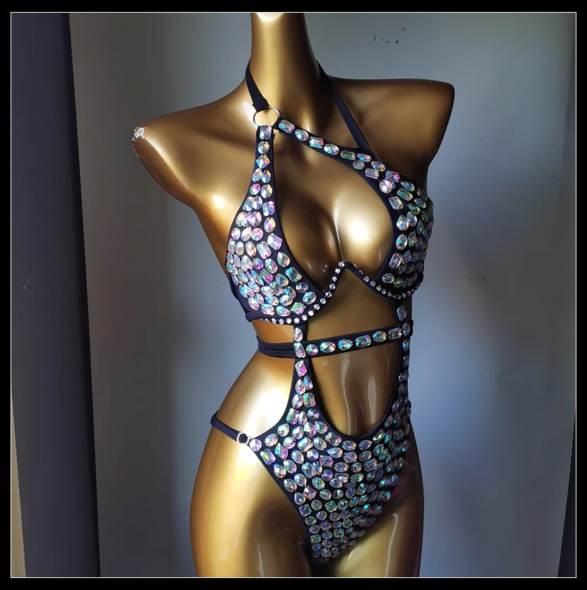 BRAND NEW UK Size Newest Fashion Luxury Swimsuit Diamond Crystal Bar Bikini Swimsuit Handmade Bikini Women Sexy Swimsuit Ladies Bathing Swimming Pool Beach Luxury Swimwear