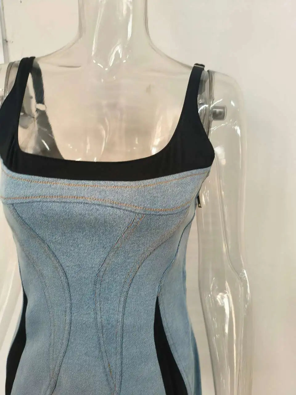 New Arrivals Fashion Women's Ladies Patchwork Elastic Denim Sling Dress Spring Autumn Trendy Sleeveless Wrap Hip Dresses Female 11XX8995 Female Girls Casual Fashion Clothing Supplies