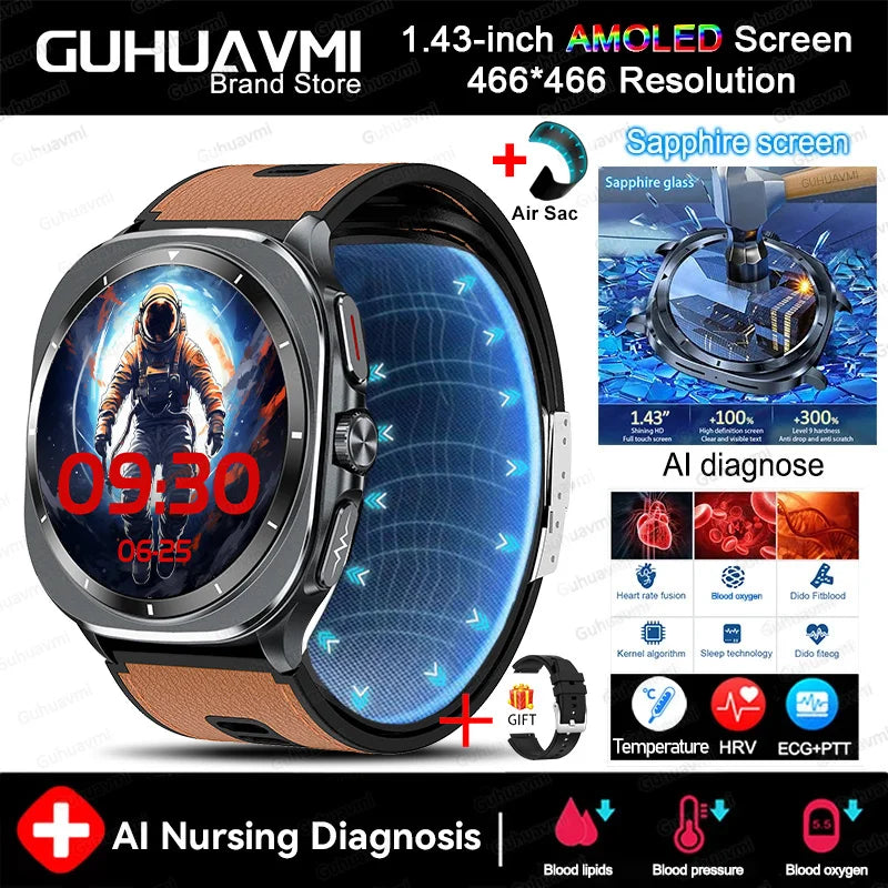 NEW Sapphire Smart Watches Blood Pressure Health Monitoring Blood Lipid Uric Acid ECG PPG NFC Call Health Smartwatch For Android iOS Sports Health Care Supplies