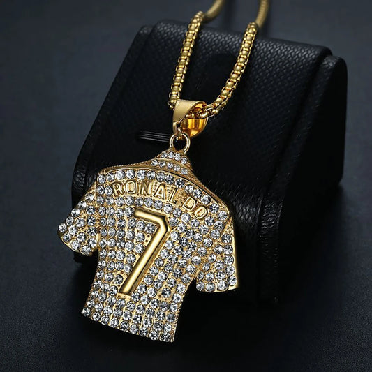 Fashion Football Jersey Messi Cristiano Ronaldo Neymar Mbappé Harland Rhinestone Necklaces + 60cm Gold Chain Men Stainless Steel Soccer Fans Hip Hop Jewelry Accessories