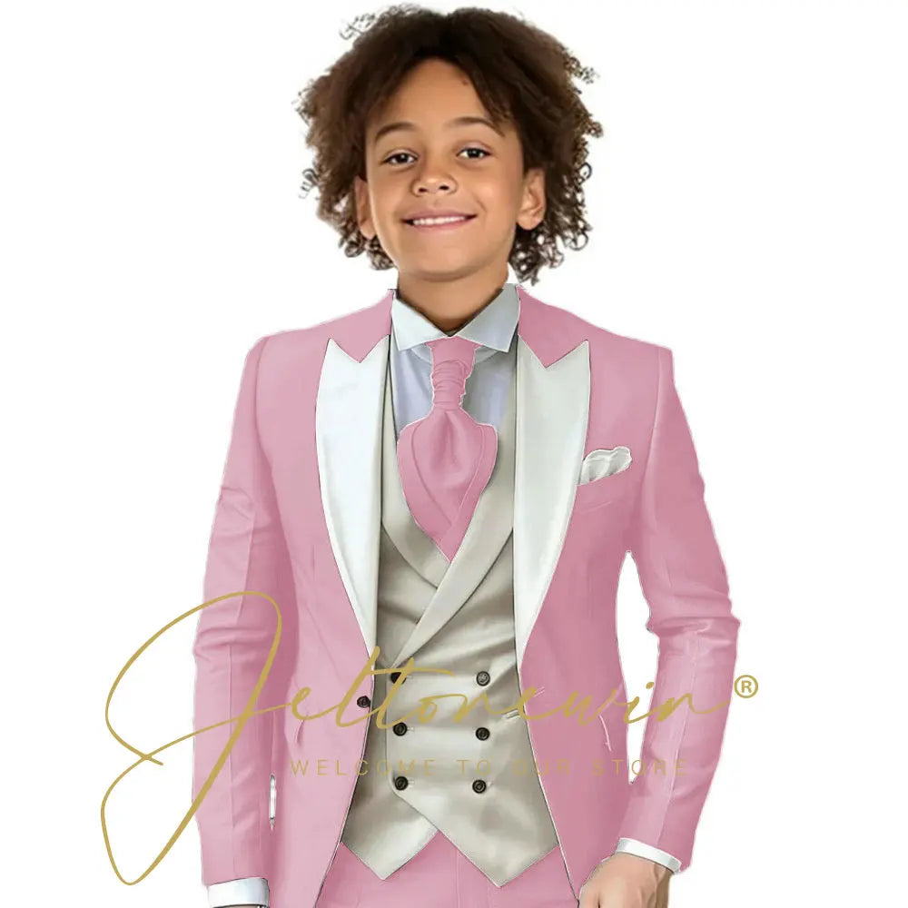 8 Colors  Children Boy's 2Y-14Y Formal Wedding Suit Kids Jacket Pants Ivory Vest Photography Suit Flower Boy Birthday Tuxedo Suit